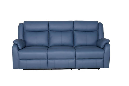 BARRON GENUINE MURANO LEATHER 3-SEATER  RECLINER SOFA W/USB PORT  MARINE BLUE
