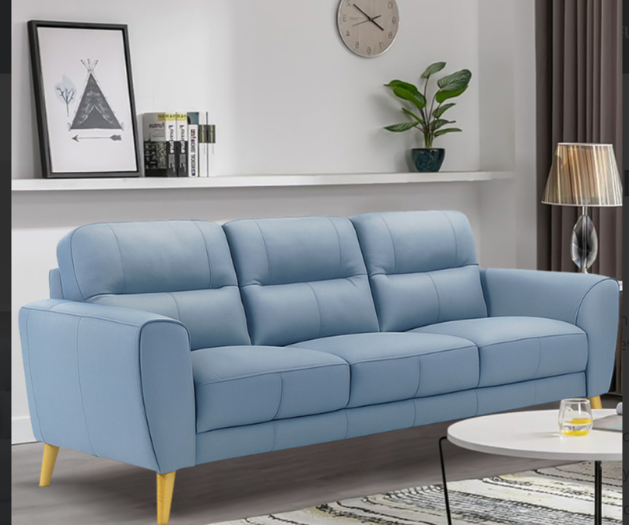 VIGGO 3-SEATER LEATHER SOFA BLUE