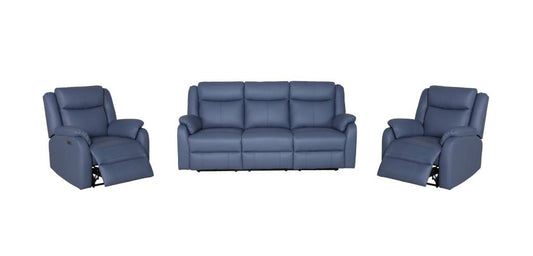 BARRON GENUINE MURANO LEATHER 3-SEATER +2 SINGLE RECLINER ARMCHAIRS  LOUNGE SUITE MARINE BLUE