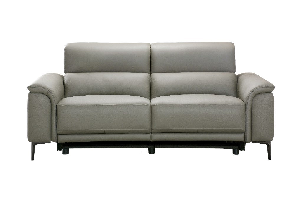 TARQUIN GREY LEATHER 3-SEATER DUAL MOTOR ELECTRIC RECLINER SOFA W/POWERED HEADREST
