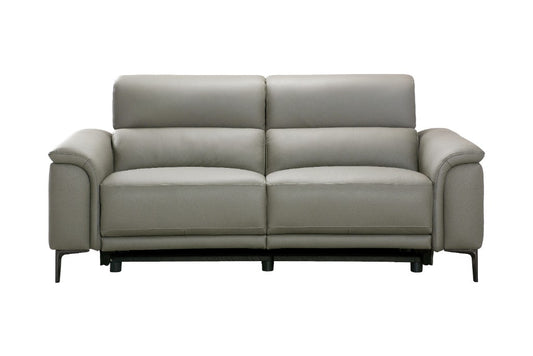 TARQUIN GREY LEATHER 3-SEATER DUAL MOTOR ELECTRIC RECLINER SOFA W/POWERED HEADREST
