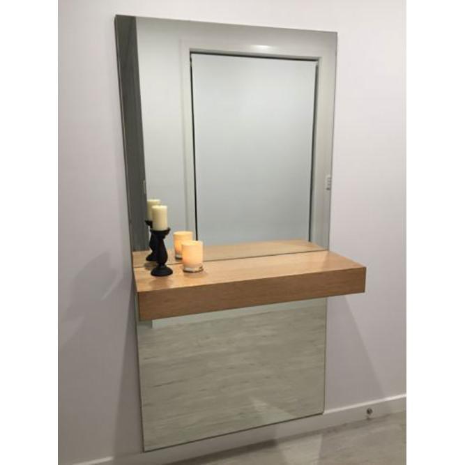 TOMSEN WALL HUNG MIRROR WITH SHELF/DRAWER TASSI OAK HARDWOOD TIMBER