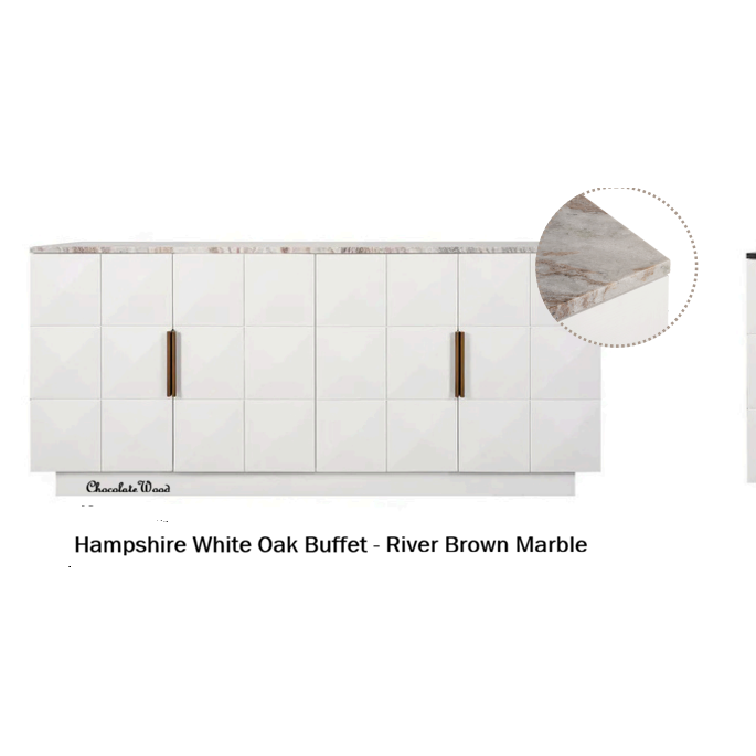 HAMPSHIRE RIVER BROWN MARBLE/WHITE OAK 4-DOOR BUFFET/SIDEBOARD