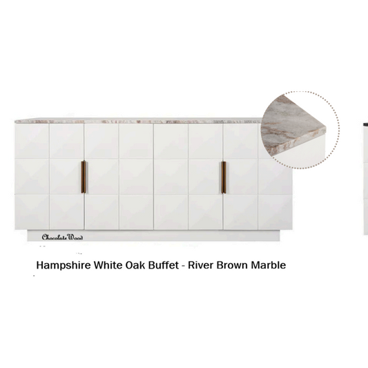 HAMPSHIRE RIVER BROWN MARBLE/WHITE OAK 4-DOOR BUFFET/SIDEBOARD