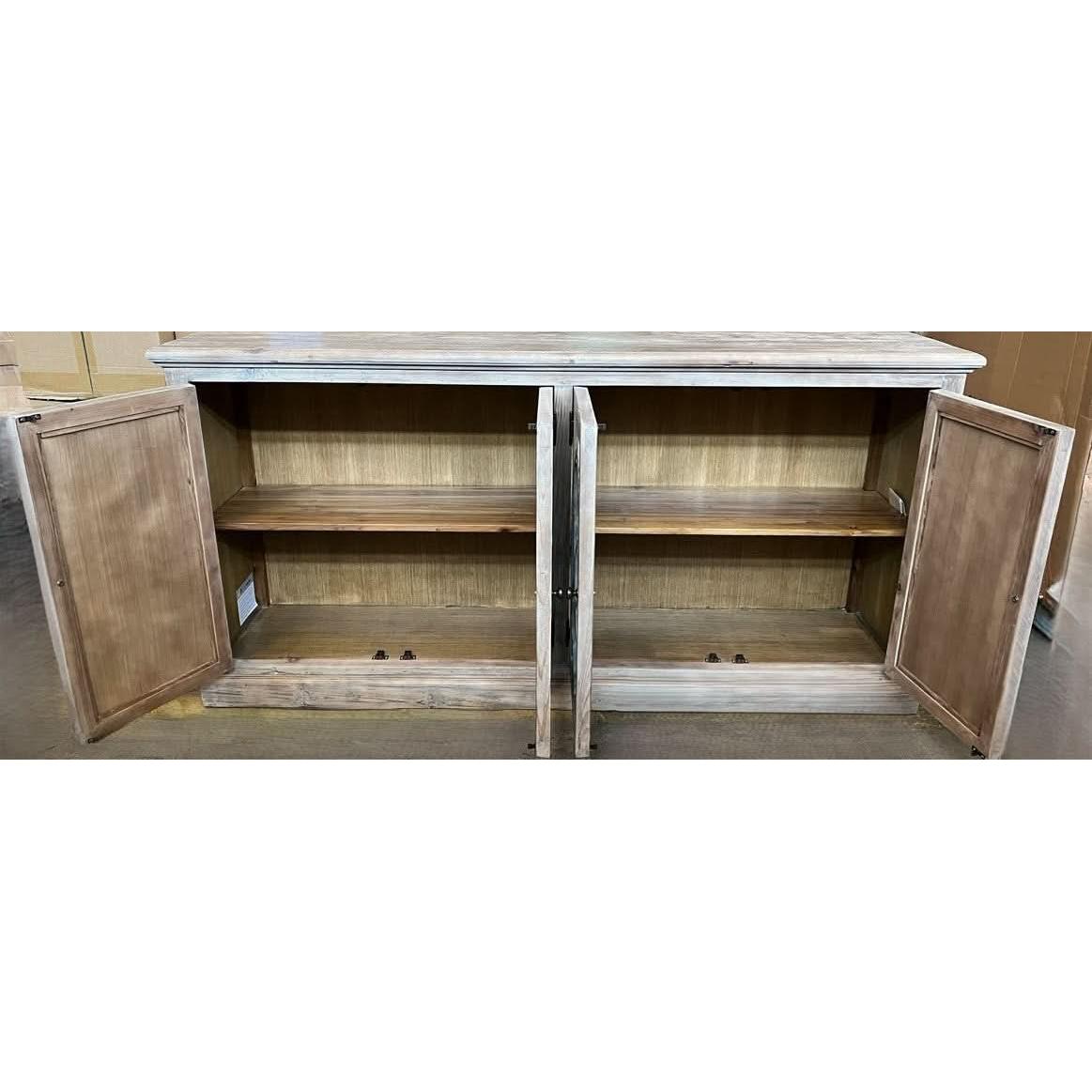 REINA GREYWASHED RECYCLED TIMBER/HERITAGE METAL 4-DOOR BUFFET/SIDEBOARD