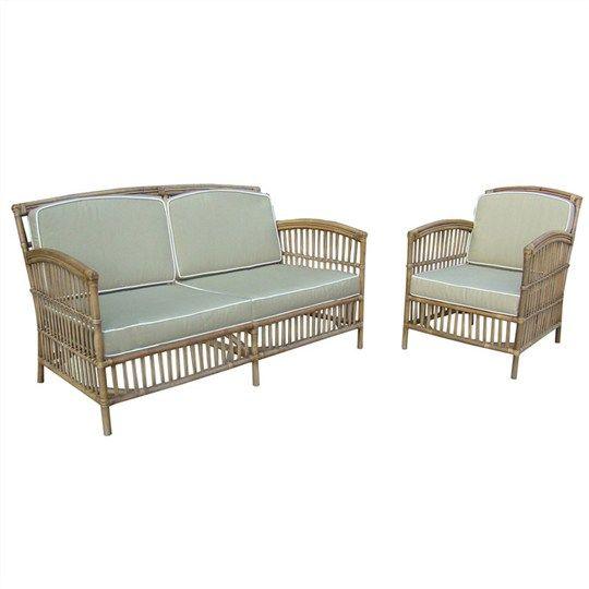 SHIPTON HAMPTONS RATTAN SOFA SETTEE COUCH IN TOBACCO/TAUPE CUSHION 2.5-SEATER WITH AN ADDITONAL OUTDOORS CUSHION COVER IN BLUE & WHITE STRIPES