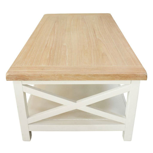 CHRISTA HAMPTON SOLID ACACIA COFFEE TABLE LIGHT OAK TOP WHITE BASE