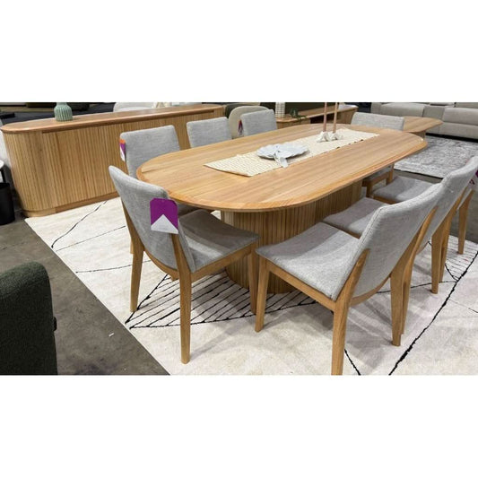 REMY NATURAL ASH DINING TABLE  IN NATURAL ASH COLOUR 220CM WITH 8 KIPLING CHAIRS