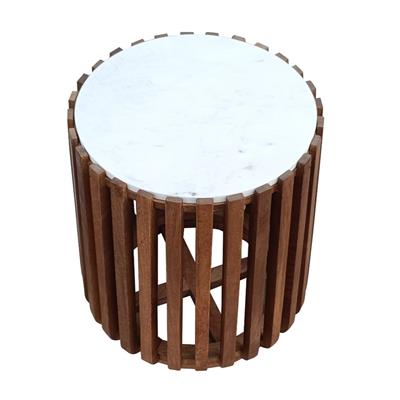TASHA MARBLE LAMP TABLE OAK WOOD BASE IN WHITE/BLACK