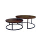 CABOT SET OF 2 COFFEE TABLES  MANGO WOOD WALNUT COLOURED TOPS WITH BLACK METAL LEGS