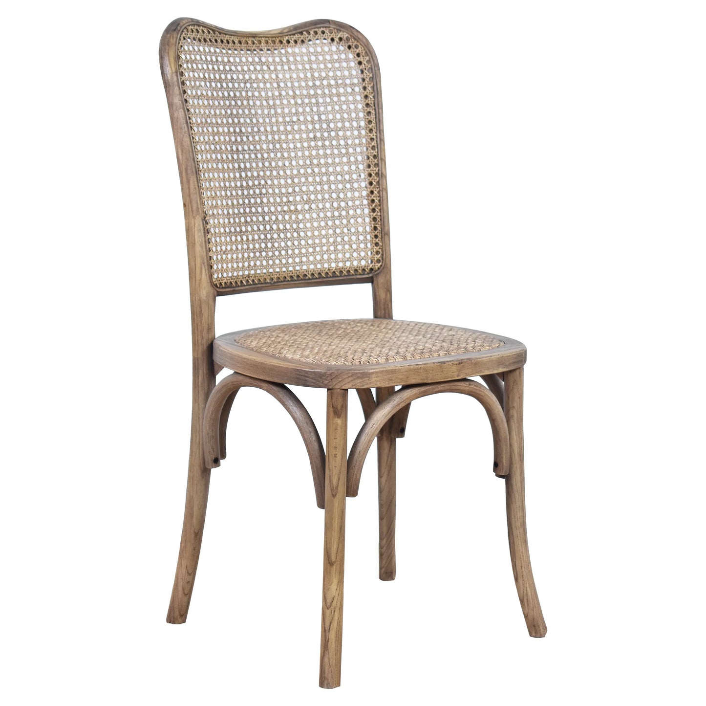 DUMAS SOLID OAK & RATTAN ARCHED BACK DINING CHAIR NATURAL