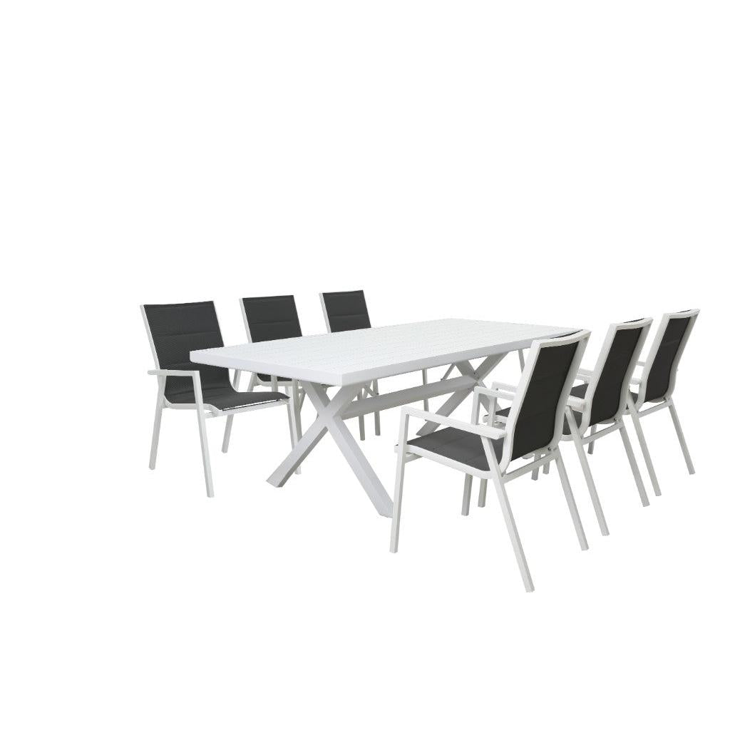 GRECO 7 PIECE OUTDOOR DINING SETTING ALUMINIUM WHITE & CHARCOAL 220CM
