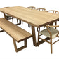 STROUD ELM VENEER TIMBER/MDF 7 PIECE DINING SET: 1 TABLE 240CM, 5 STROUD DINING CHAIRS & 1X190CM BENCH