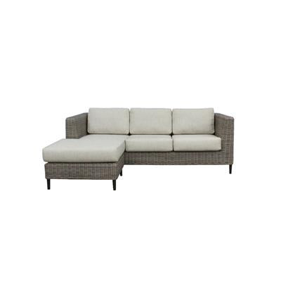 HAYLEY  OUTDOOR 3-SEATER W/REVERSIBLE CHAISE GREY WICKER & LIGHT GREY FABRIC