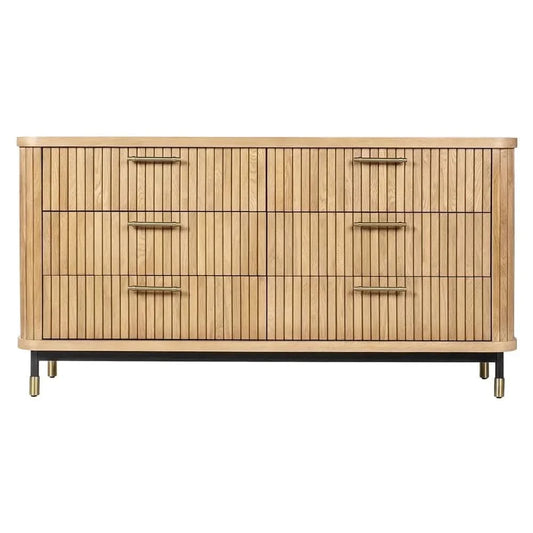 PEMBROKE OAK TIMBER 6-DRAWER CHEST OF DRAWERS NATURAL