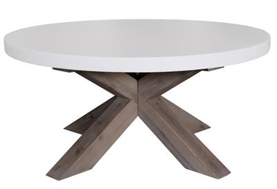 ROSALI 2-TONE WHITE CONCRETE TOP & SOLID ACACIA PEWTER ROUND COFFEE TABLE