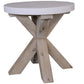 ROSALI 2-TONE WHITE CONCRETE TOP & SOLID ACACIA PEWTER ROUND LAMP TABLE/SIDE TABLE