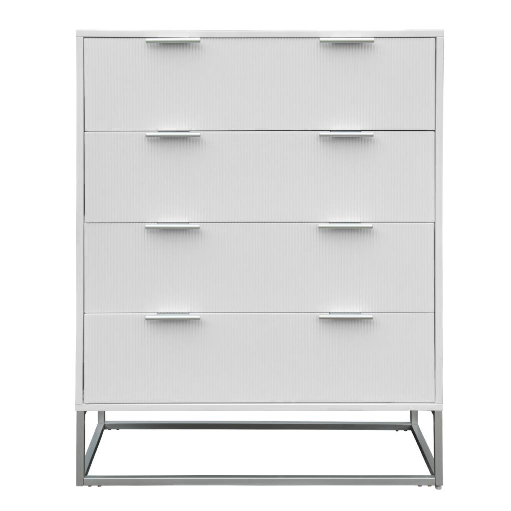 SNOWDON ACACIA 4-DRAWER TALLBOY  CHEST OF 4 DRAWERS IN WHITE ART DECO STYLE