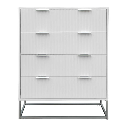 SNOWDON ACACIA 4-DRAWER TALLBOY  CHEST OF 4 DRAWERS IN WHITE ART DECO STYLE