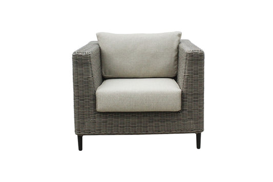 HAYLEY  ARMCHAIR GREY WICKER & LIGHT GREY FABRIC