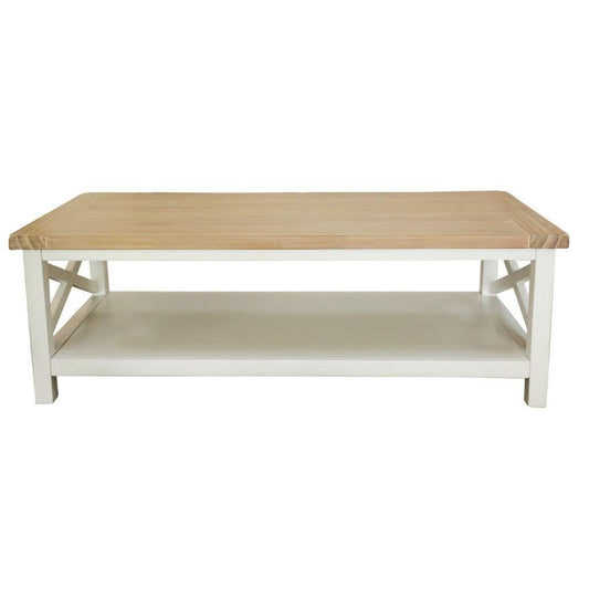 CHRISTA HAMPTON SOLID ACACIA COFFEE TABLE LIGHT OAK TOP WHITE BASE