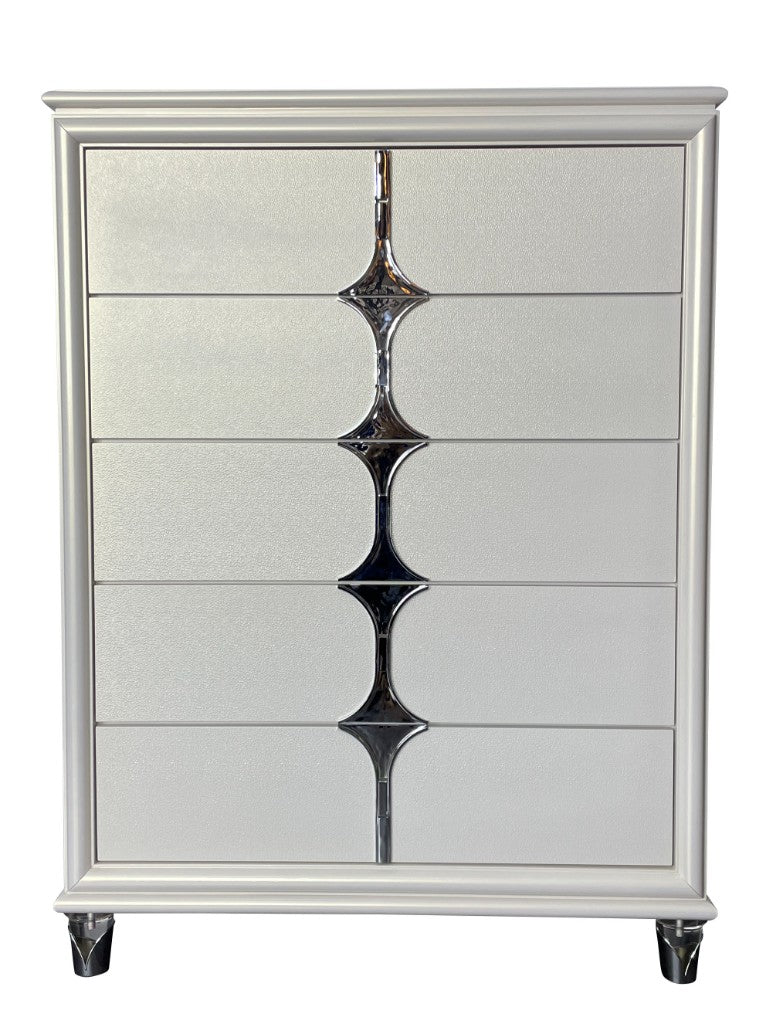 FLORIS SOLID RUBBERWOOD 5 DRAWER TALLBOY/CHEST OF 5 DRAWERS IN GOLD