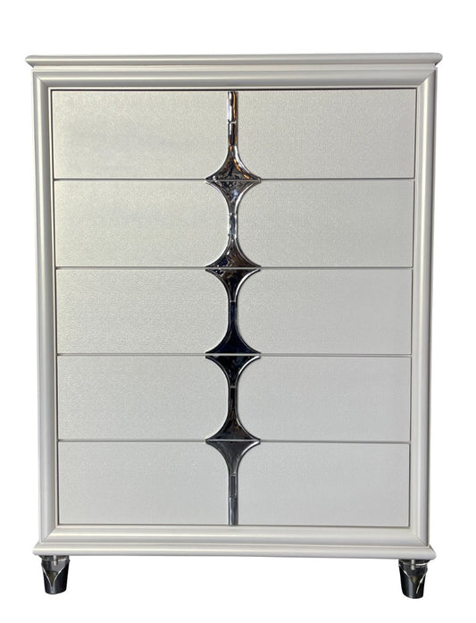 FLORIS SOLID RUBBERWOOD 5 DRAWER TALLBOY/CHEST OF 5 DRAWERS IN GOLD