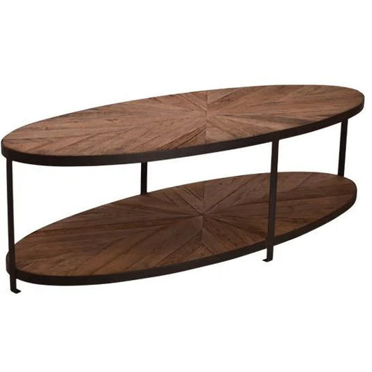 BASIL XL OVAL 2 TIER RECLAIMED OAK & IRON COFFEE TABLE