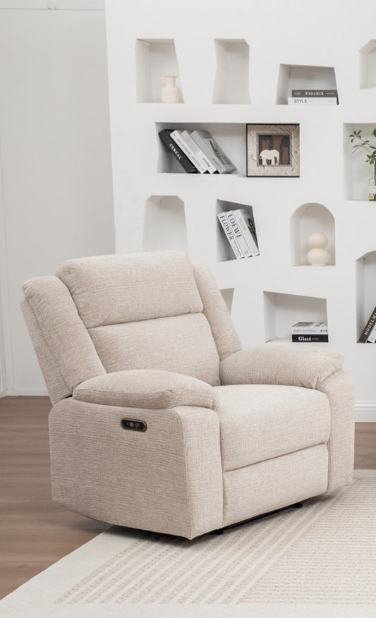 ALLOA FABRIC 1-SEATER ARMCHAIR ELECTRIC RECLINER SOFA BEIGE