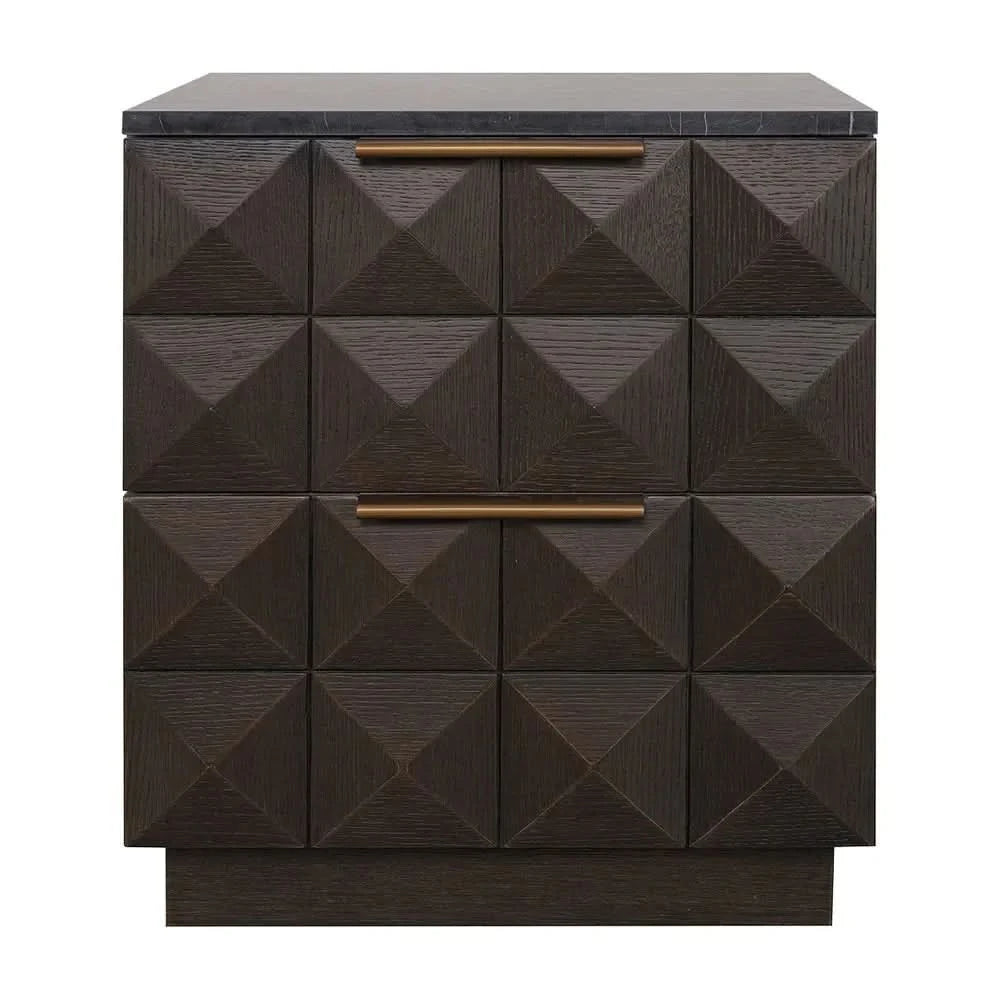 HAMPSHIRE BLACK MARBLE/SMOKED OAK 2-DRAWER BEDSIDE TABLE