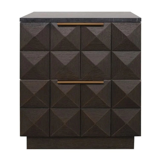 HAMPSHIRE BLACK MARBLE/SMOKED OAK 2-DRAWER BEDSIDE TABLE