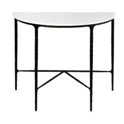 SOREN MARBLE DEMILUNE TABLE/ACCENT TABLE - BLACK FRAME 90CM