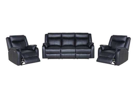 BARRON GENUINE MURANO LEATHER 3-SEATER +2 SINGLE RECLINER ARMCHAIRS  LOUNGE SUITE BLACK