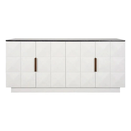 HAMPSHIRE BLACK MARBLE/ WHITE OAK 4-DOOR BUFFET/SIDEBOARD
