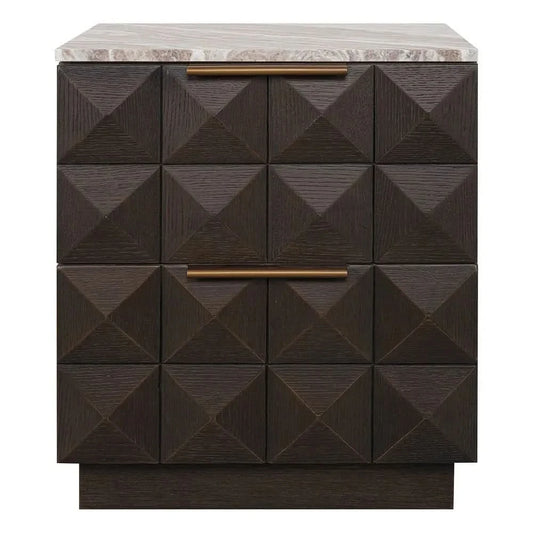 HAMPSHIRE RIVER BROWN MARBLE/SMOKED OAK 2-DRAWER BEDSIDE TABLE
