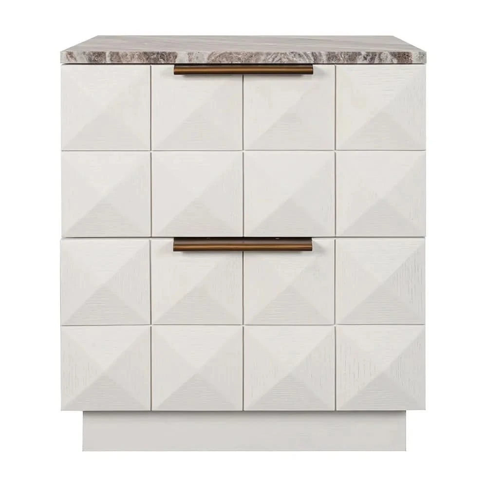 HAMPSHIRE RIVER BROWN MARBLE/WHITE OAK 2-DRAWER BEDSIDE TABLE
