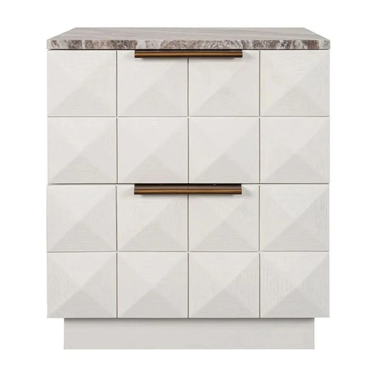 HAMPSHIRE RIVER BROWN MARBLE/WHITE OAK 2-DRAWER BEDSIDE TABLE