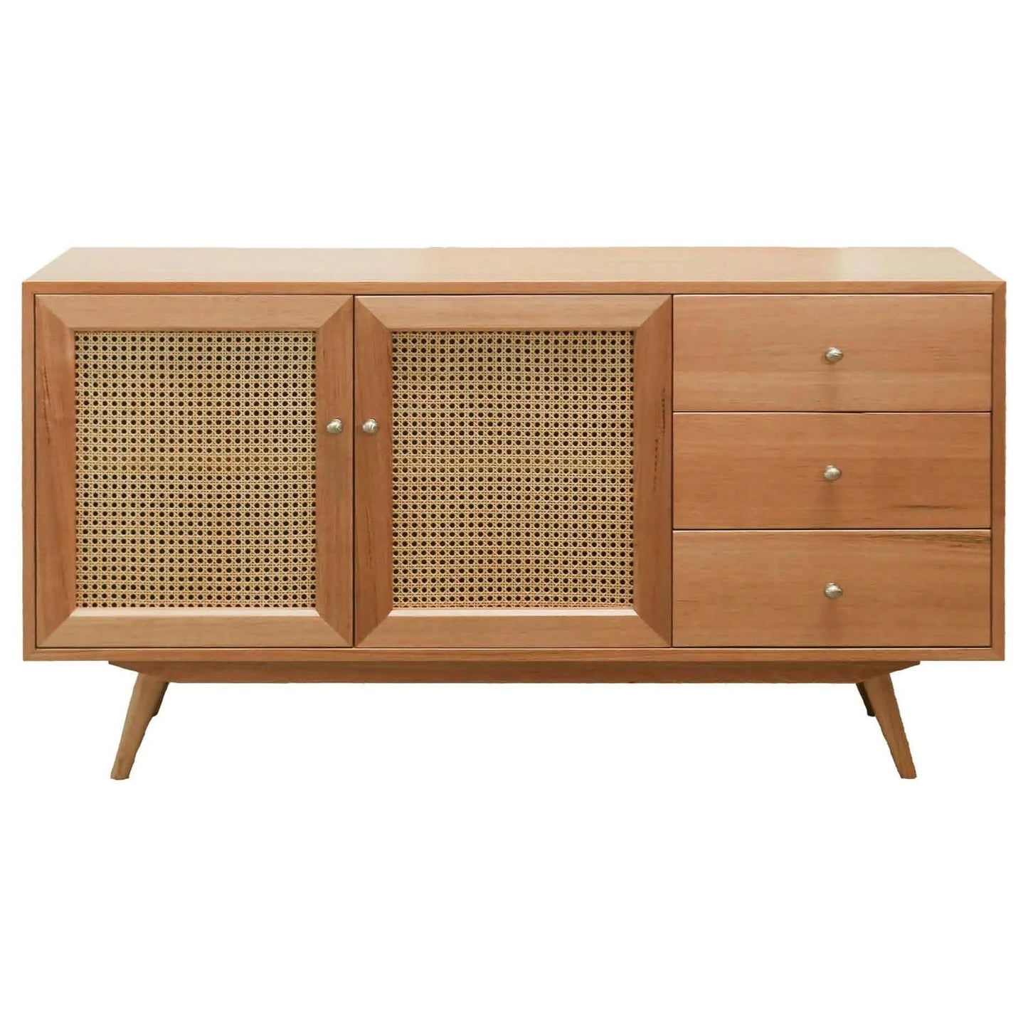 HADLEIGH OAK & RATTAN 2 DOOR 3 DRAWER SIDEBOARD BUFFET NATURAL
