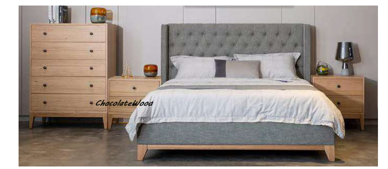 NERISSA QUEEN BED WITH FABRIC BUTTON TUFTED HEADBOARD IN STORM