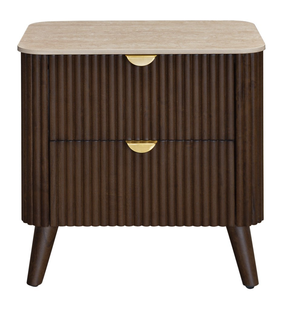 SEVERIN SOLID & VENEER MALAYSIAN HARDWOOD 2-DRAWER BEDSIDE TABLE WALNUT