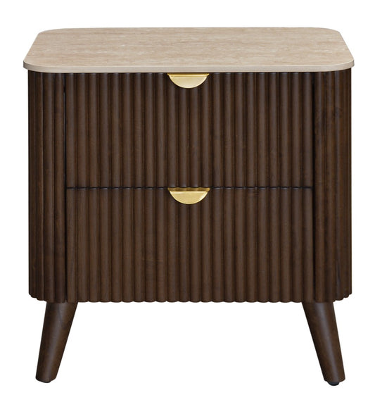 SEVERIN SOLID & VENEER MALAYSIAN HARDWOOD 2-DRAWER BEDSIDE TABLE WALNUT