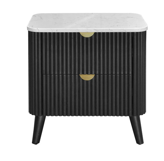 SEVERIN SOLID & VENEER MALAYSIAN HARDWOOD 2-DRAWER BEDSIDE TABLE BLACK
