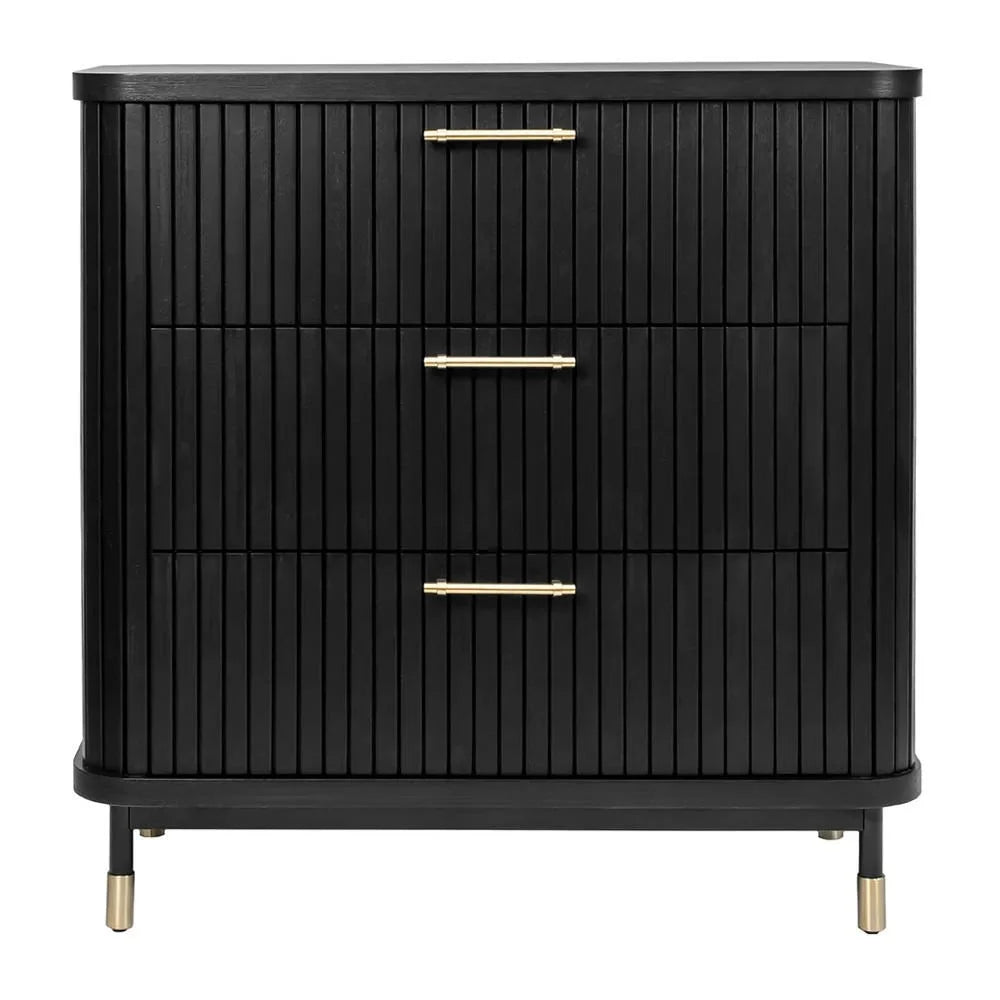 PEMBROKE OAK TIMBER 3-DRAWER CHEST OF DRAWERS BLACK