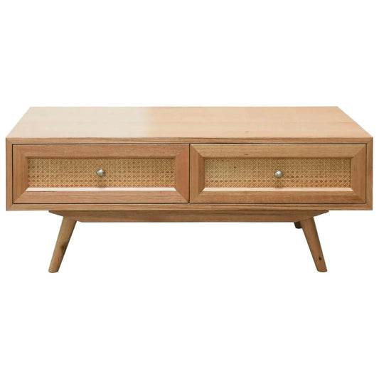 HADLEIGH OAK & RATTAN 2-DRAWER COFFEE TABLE NATURAL