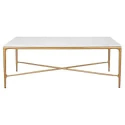 SOREN MARBLE RECTANGULAR COFFEE TABLE - BRASS FRAME 120CM