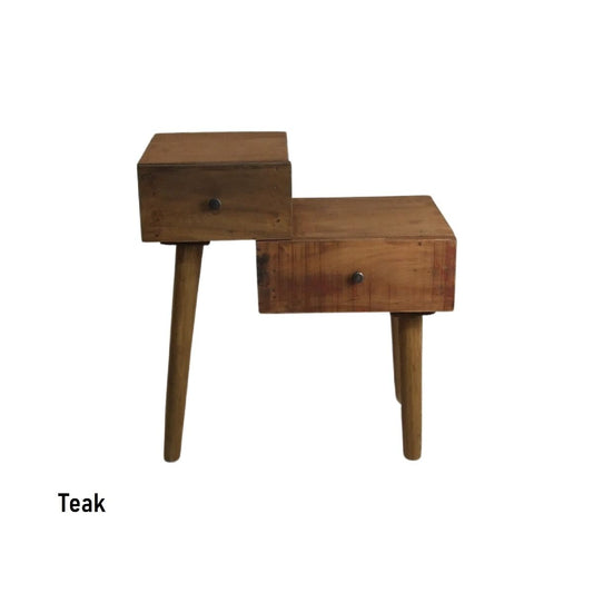 STANLEY RECYCLED RUSTIC 2 DRAWER CUBE SIDE TABLE/LAMP TABLE TEAK