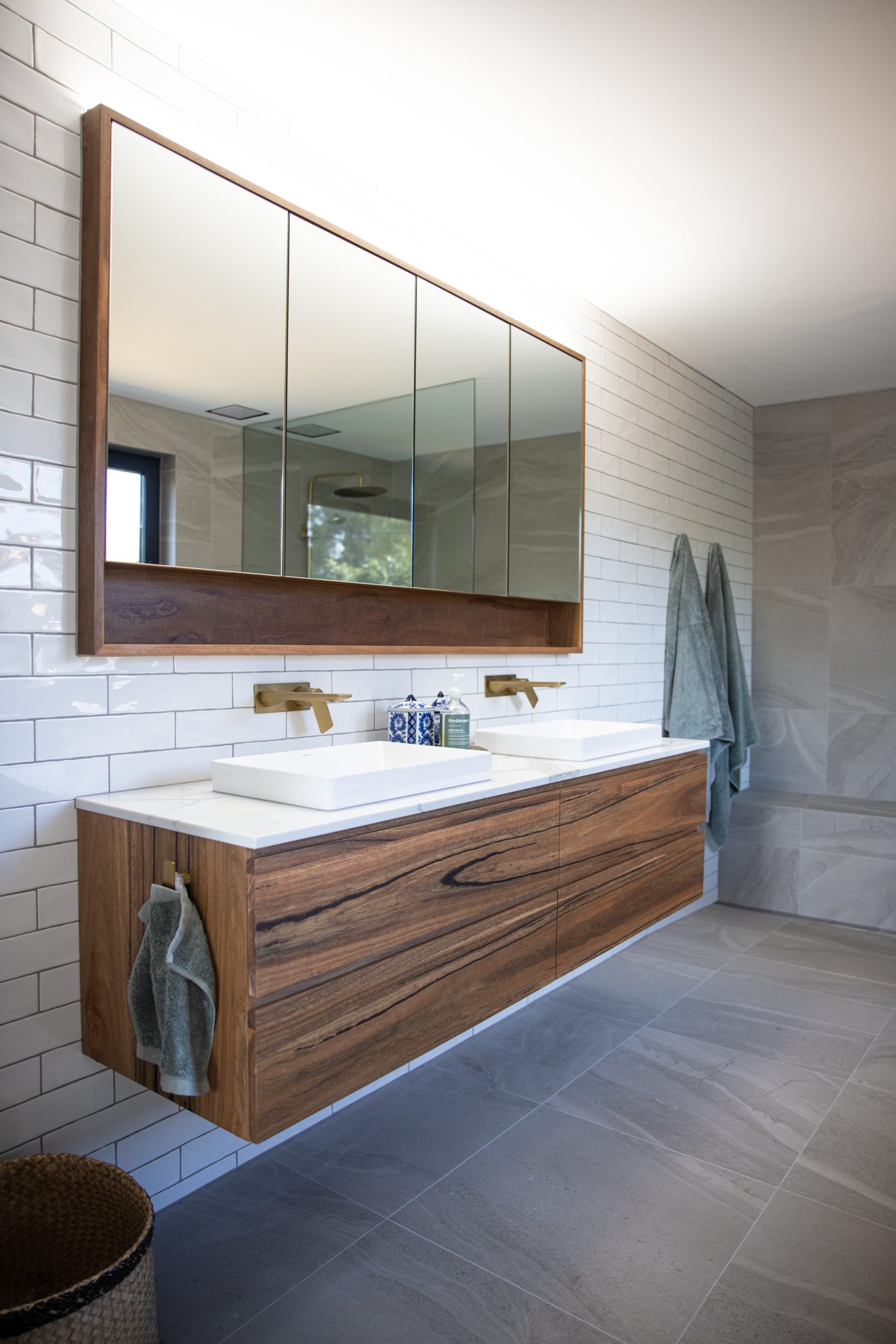 KIMBERLY CUSTOM MADE SOLID SPOTTED GUM VANITY + MIRROR
