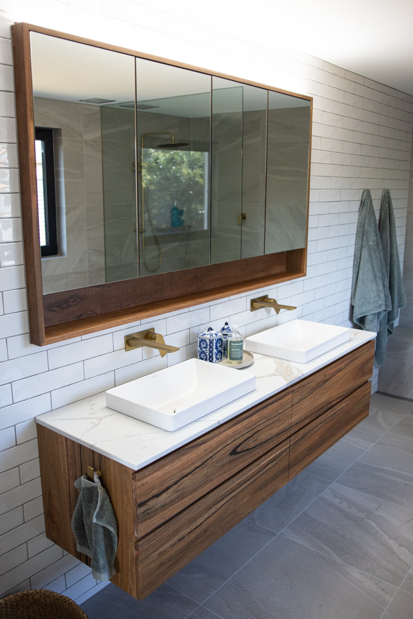 KIMBERLY CUSTOM MADE SOLID SPOTTED GUM VANITY + MIRROR