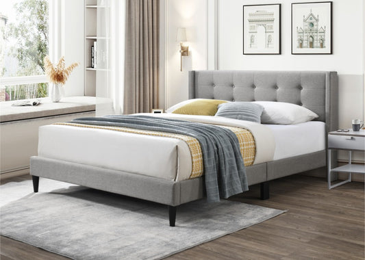 LAING FABRIC DOUBLE BED BASE IN MID GREY