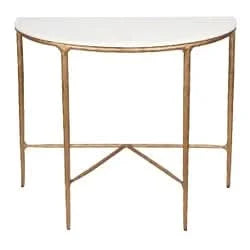 SOREN MARBLE DEMILUNE TABLE/ACCENT TABLE - BRASS FRAME 90CM
